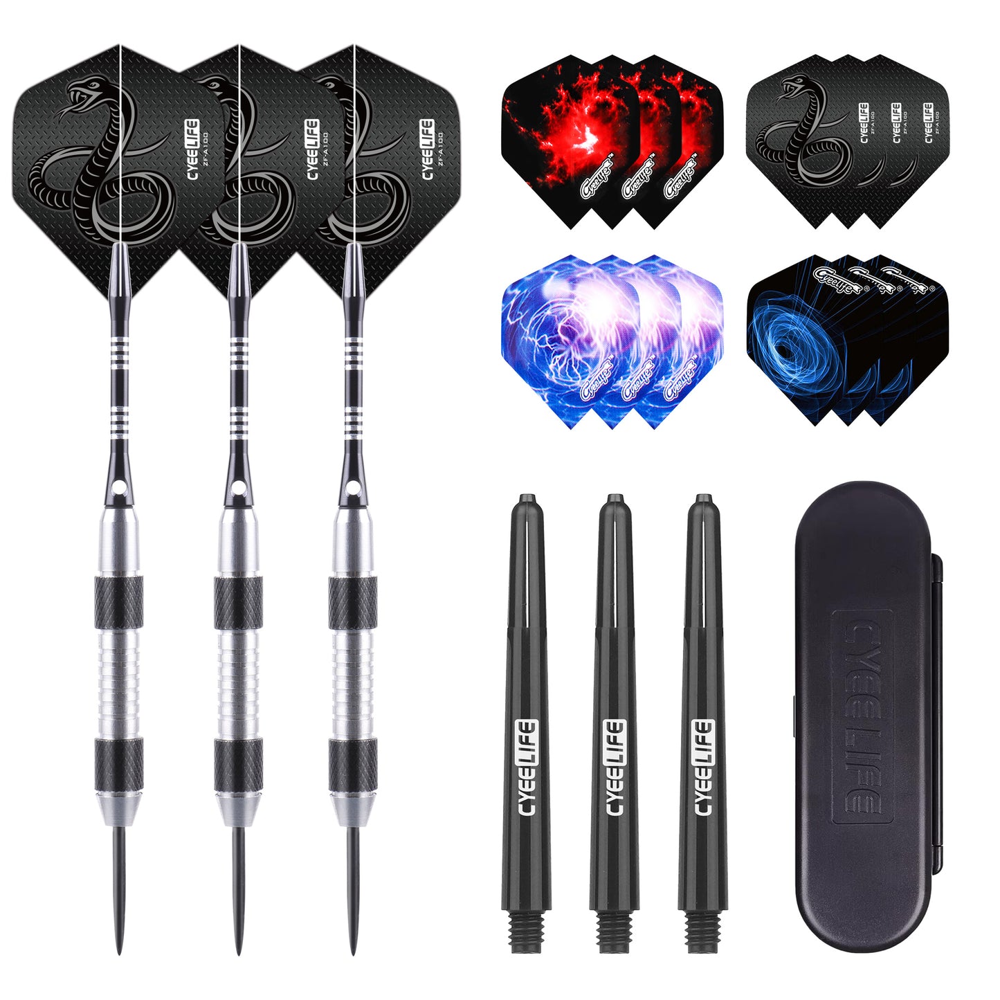 ZQ01 Stainless Steel Tip Darts Set 23g with carry case,Aluminum shafts,PC shafts and Extra Flights