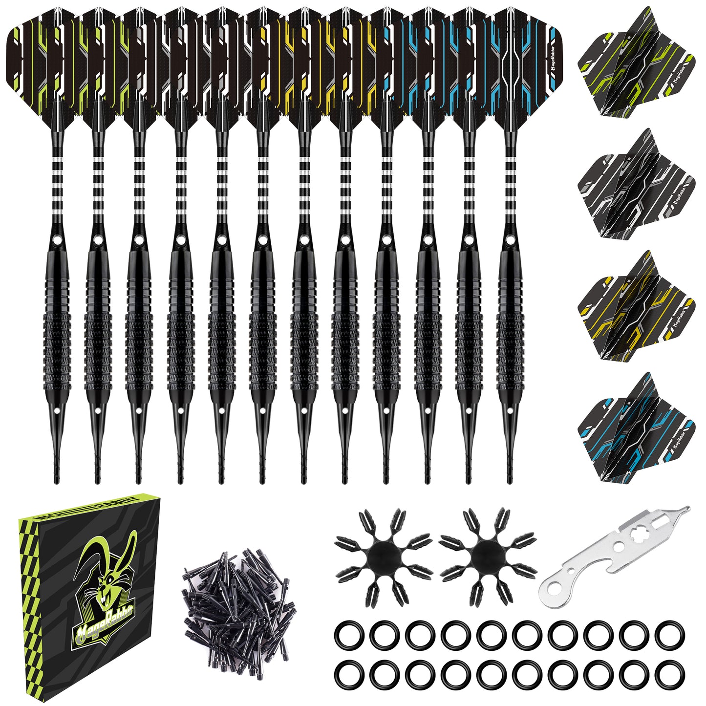 MageRabbit 18g Soft Tip Darts set With 50pcs Plastic Points,Tool and Protectors,Rubber O Rings