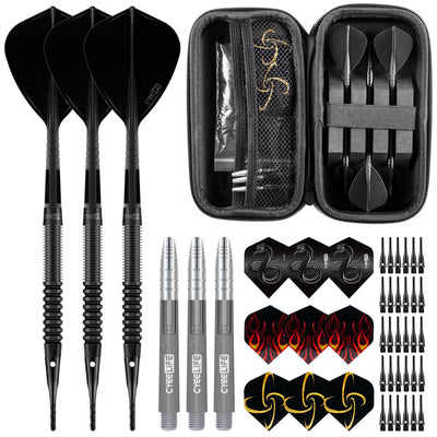 ZG08 90% Black Tungsten Soft Tip Darts Set 18g 2BA with dart carry case