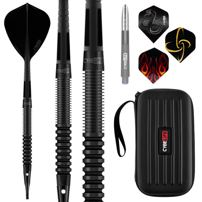 ZG08 90% Black Tungsten Soft Tip Darts Set 18g 2BA with dart carry case