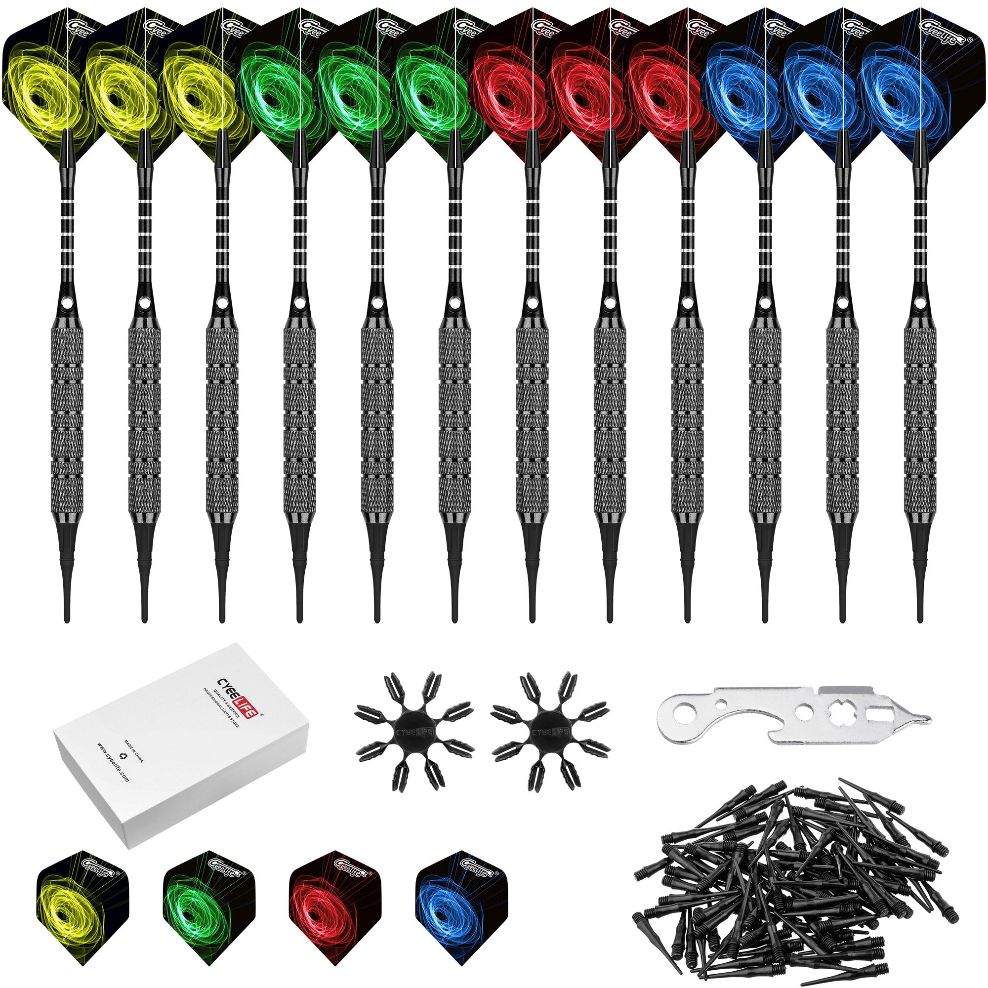 Soft Tip Darts 18/22g with Extra accessories,12pcs – CyeeLife Sports