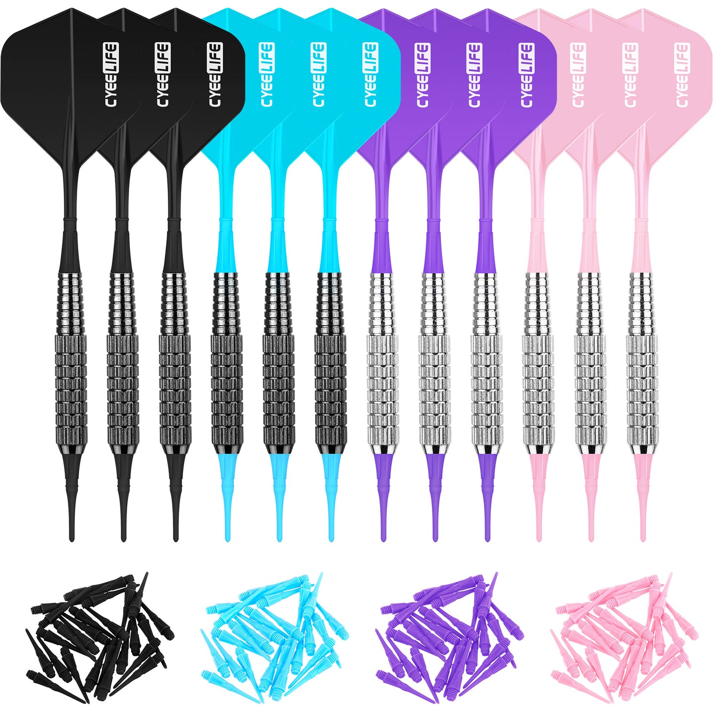 Soft tip Darts Set 14g with Molded Flights&100 Plastic Points