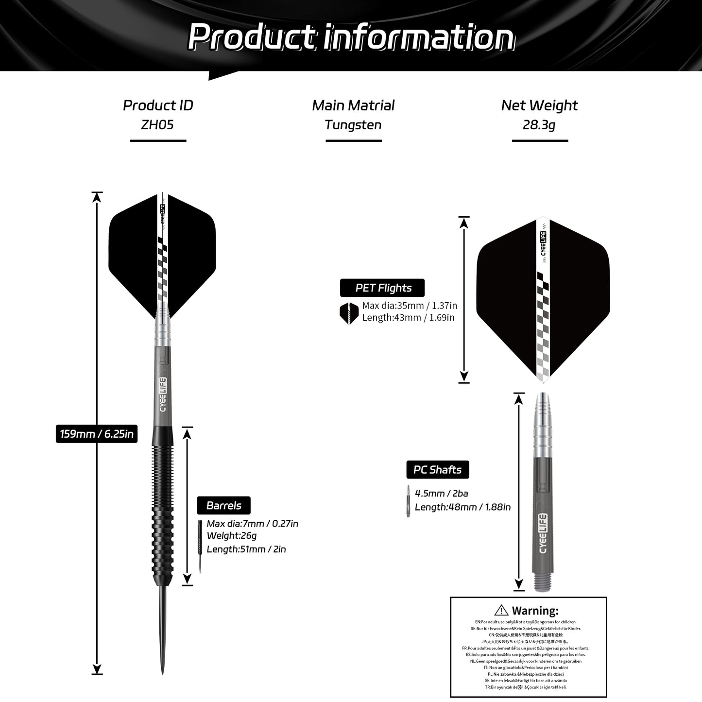 ZH05 Pro 90% Tungsten Steel Tip Darts Set with Extra accessories 23/26/28/30g,3pcs of 1set