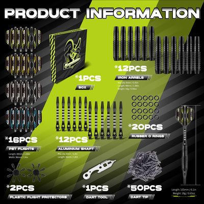 MageRabbit 18g Soft Tip Darts set With 50pcs Plastic Points,Tool and Protectors,Rubber O Rings