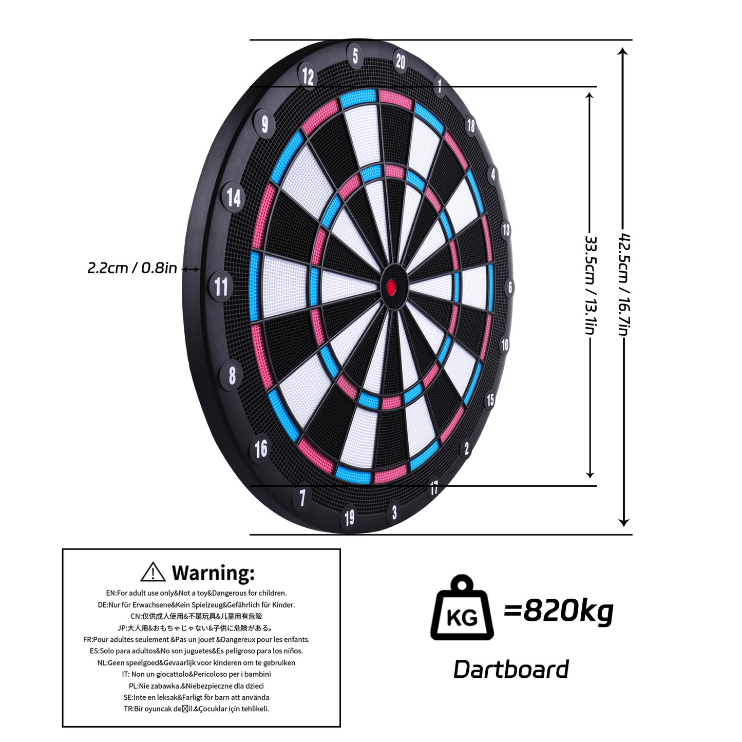 ZD01A Normal Dartboard with 6 Darts for plastic tip darts