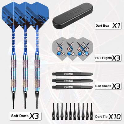 ZE12 Brass 18g Soft tip darts set with case and Extra accessories