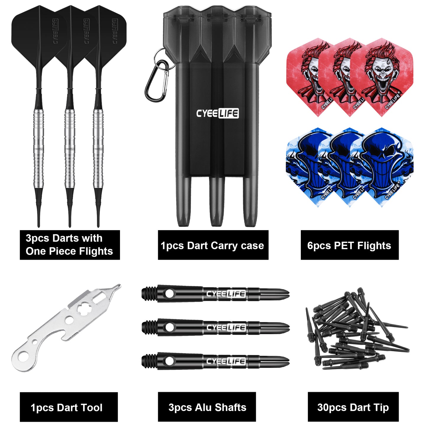 ZG02 Silver Tungsten 90%  soft tip darts set 18g with carrying case Extra Accessories