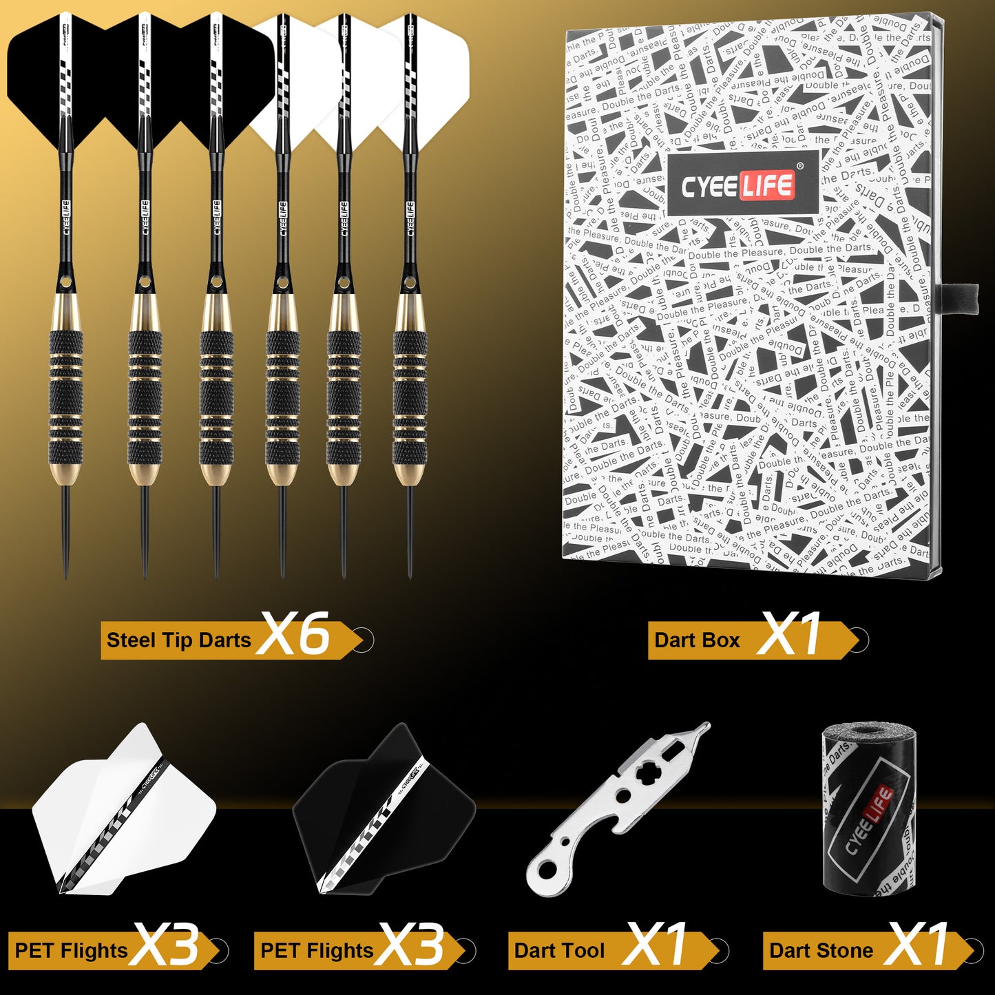 ZF05F 6PCS Steel tip Brass DARTS SET 24G with Tool,Sharpener and Extra Flights