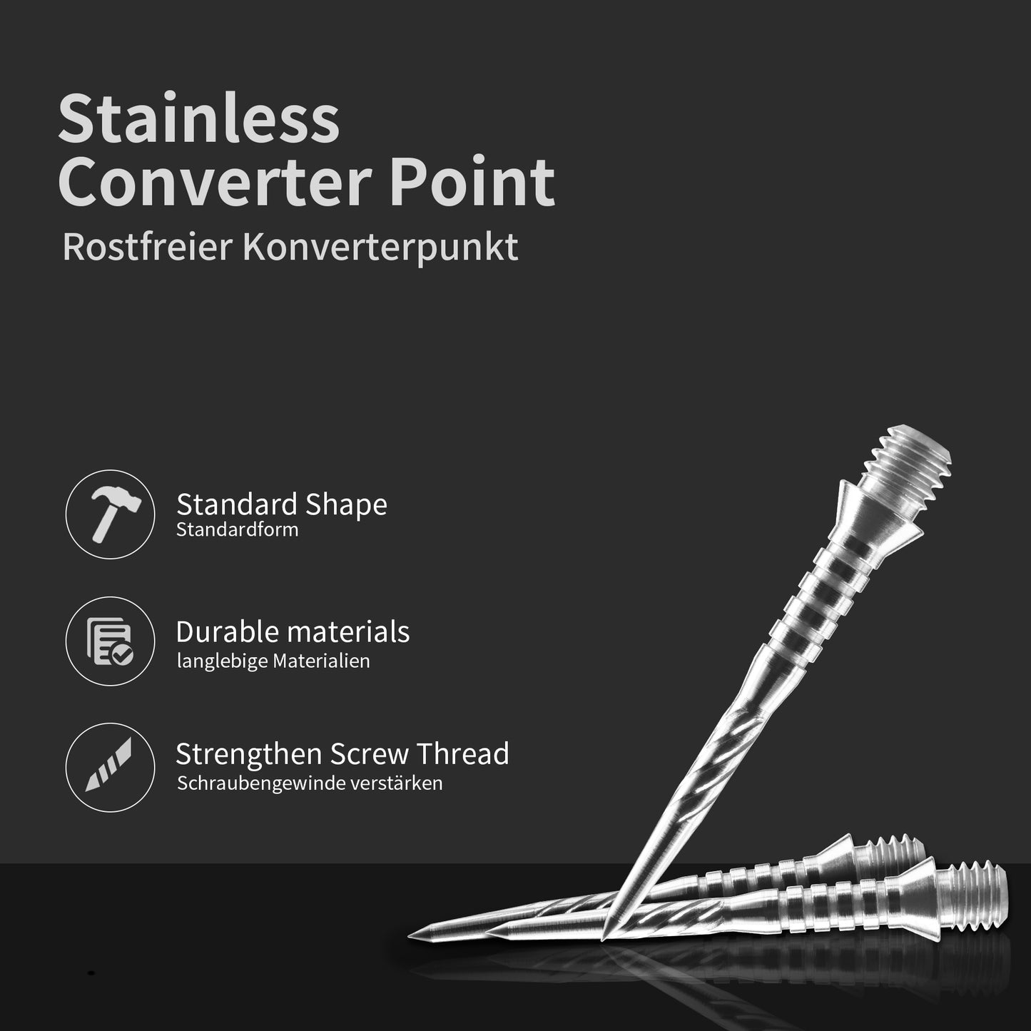 CL02C 2BA Stainless Steel Dart tips For soft tip darts,3pcs Adapter Replacement Points Tool,S/M/L