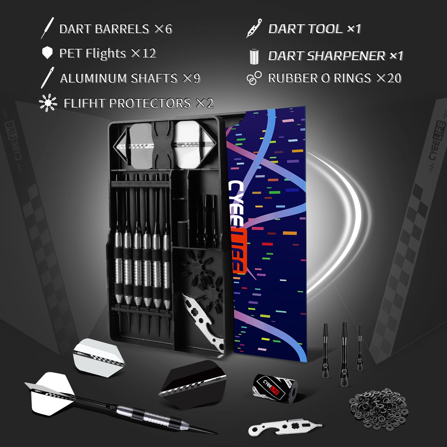 ZQ01 Stainless Steel Tip Darts Set 23g with carry case,Aluminum shafts,Sharpener and Extra Flights