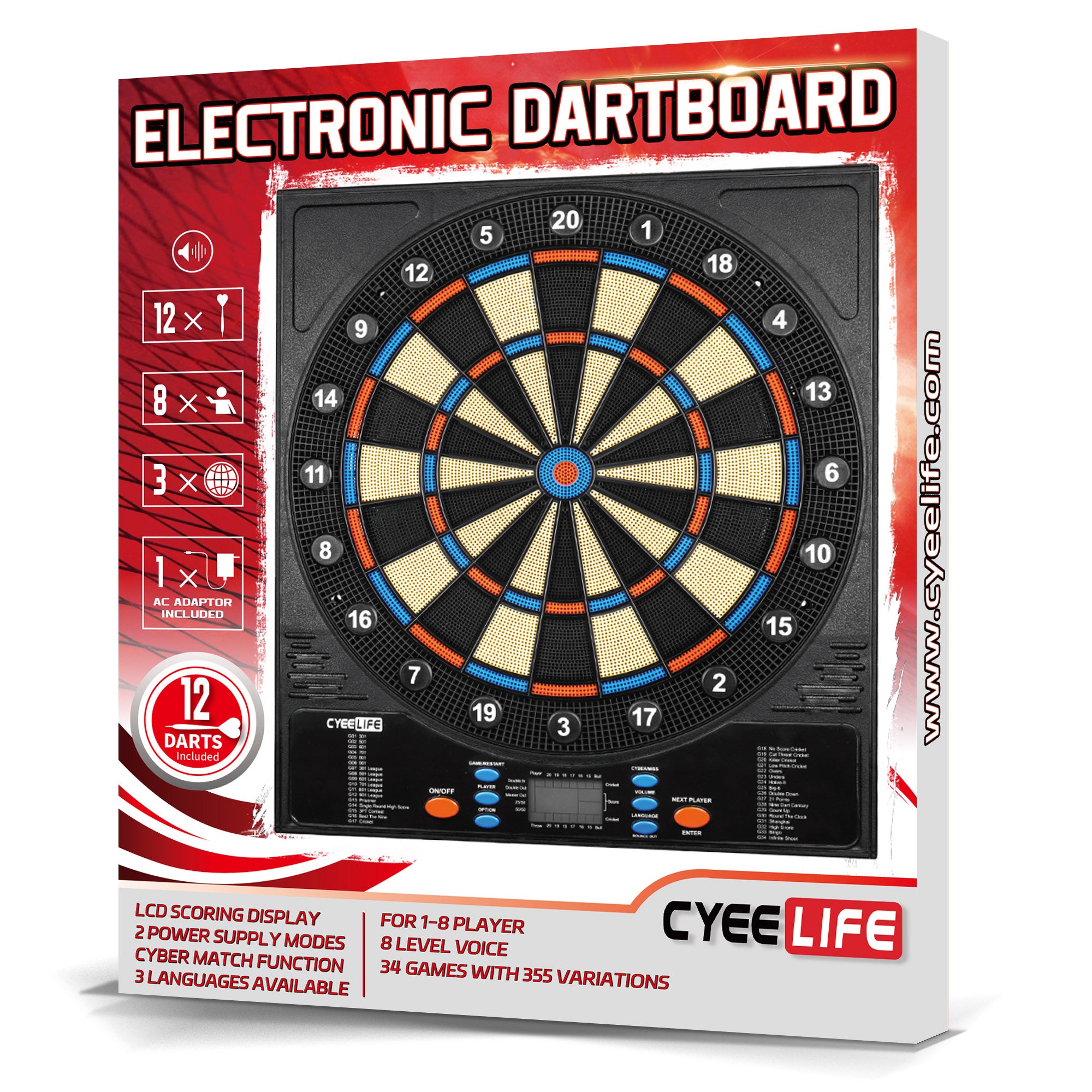 Electronic Dart board set with 12 darts set