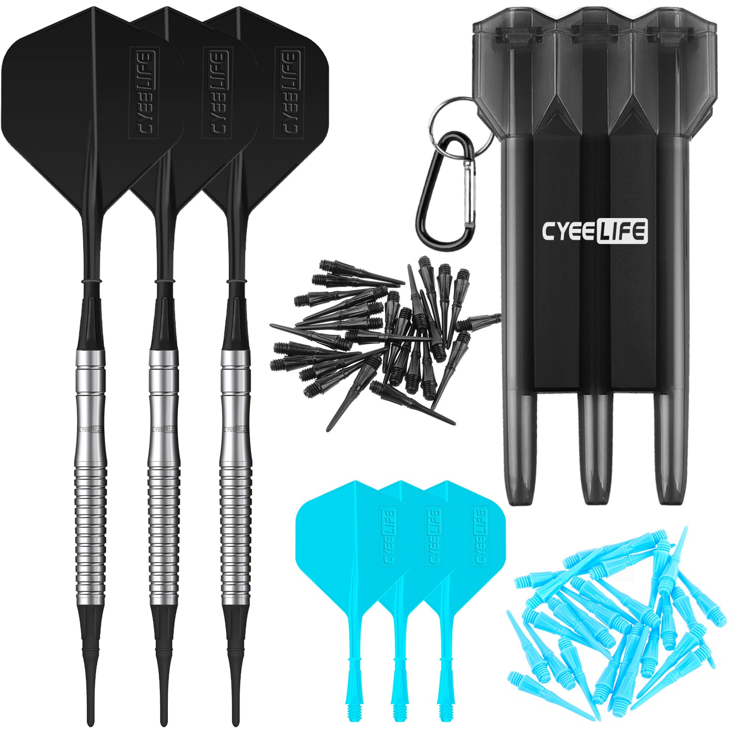 ZG05 Tungsten 90% soft tip darts set 18g with Black carry case,molded Flights and Extra Points