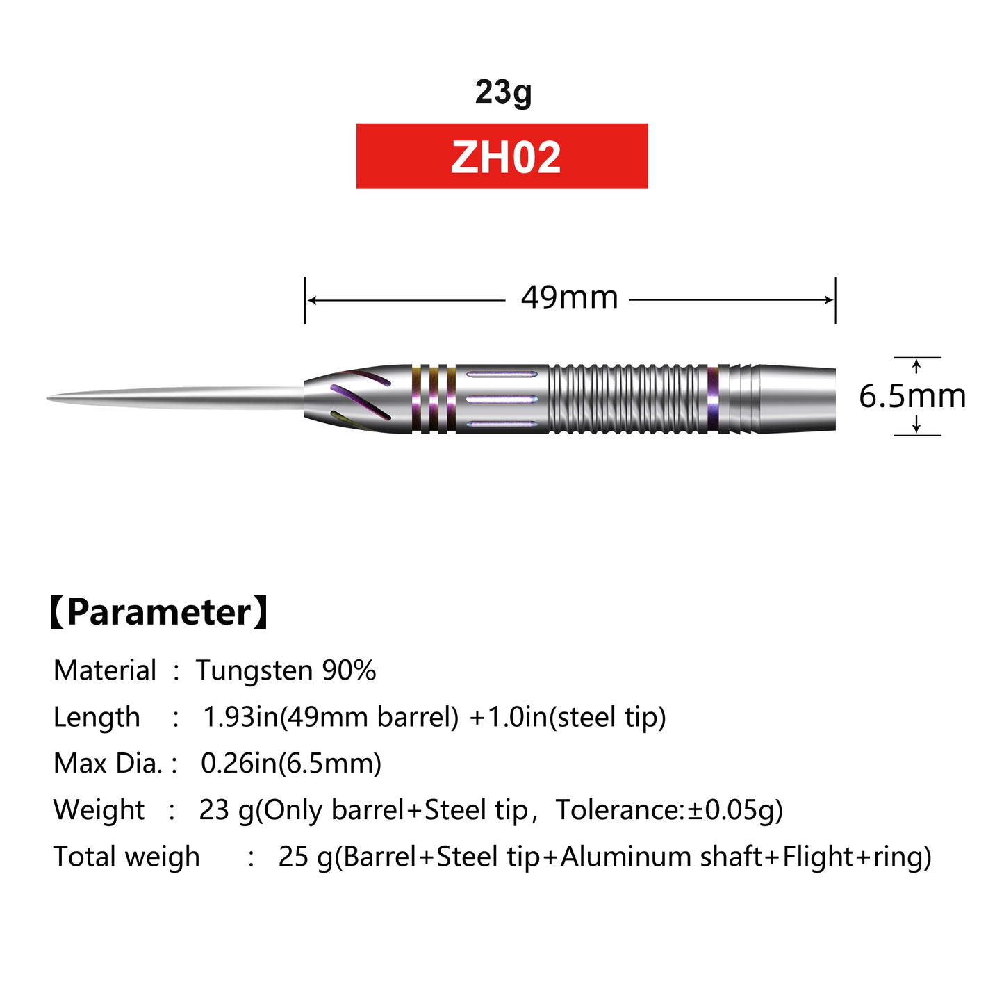 ZH02 23g 90% Professional Tungsten Steel Tip Darts Barrels 3pcs 2BA&2BA,No Accessories parts